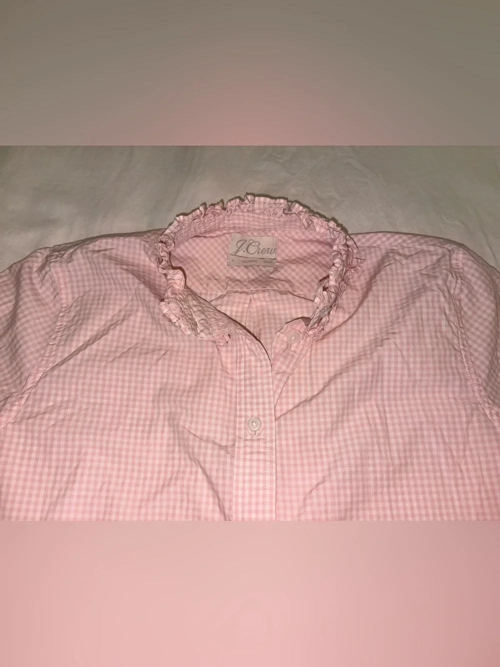 J.Crew Classic-Fit Ruffleneck Gingham Shirt Pink – Size 4